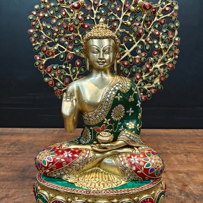 Brass Buddha Statue With Bodhi Tree stone Work 22 Inch by vendor-unknown - Buddha (View 6)