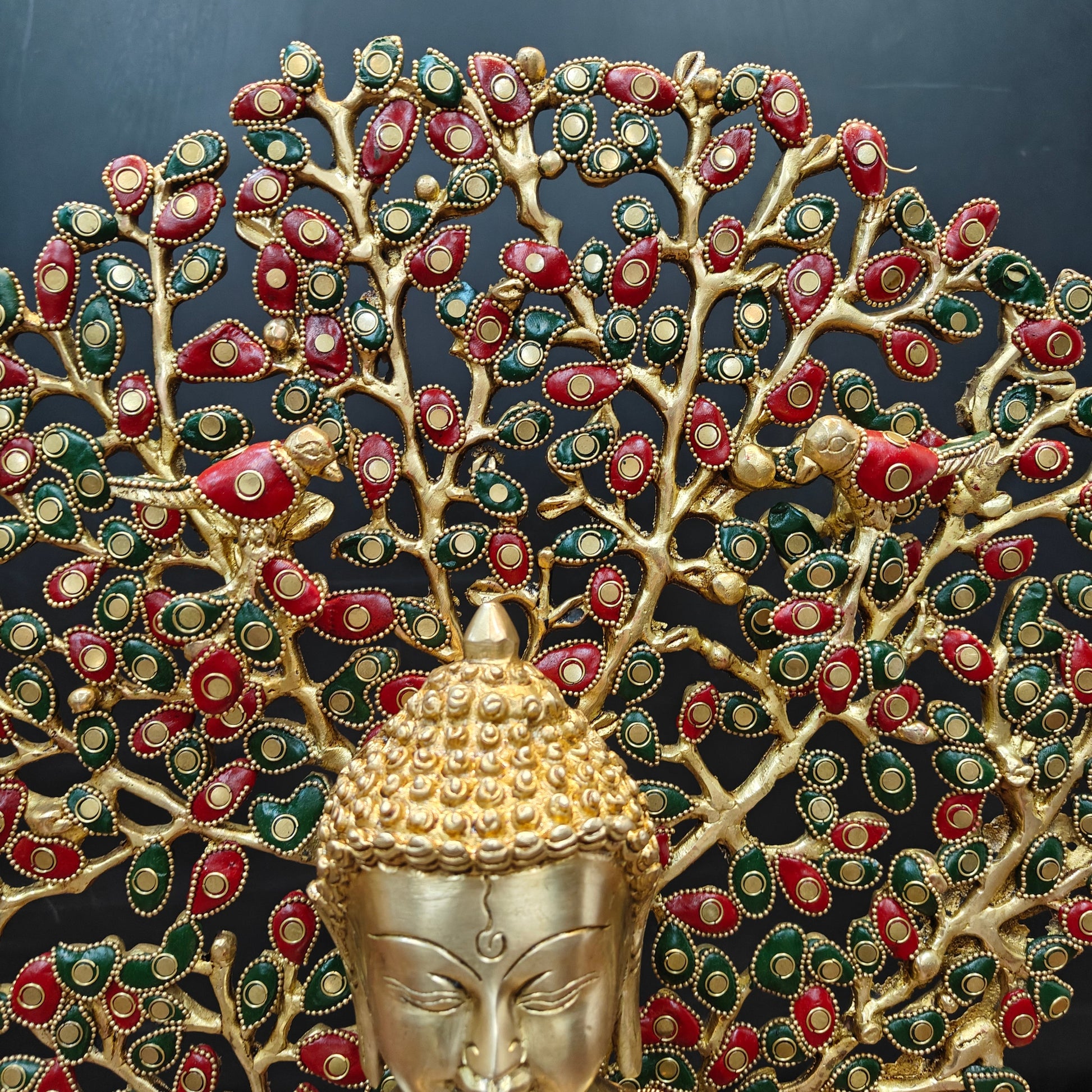 Brass Buddha Statue With Bodhi Tree stone Work 22 Inch - Image 8