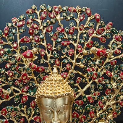 Brass Buddha Statue With Bodhi Tree stone Work 22 Inch by vendor-unknown - Buddha (View 8)