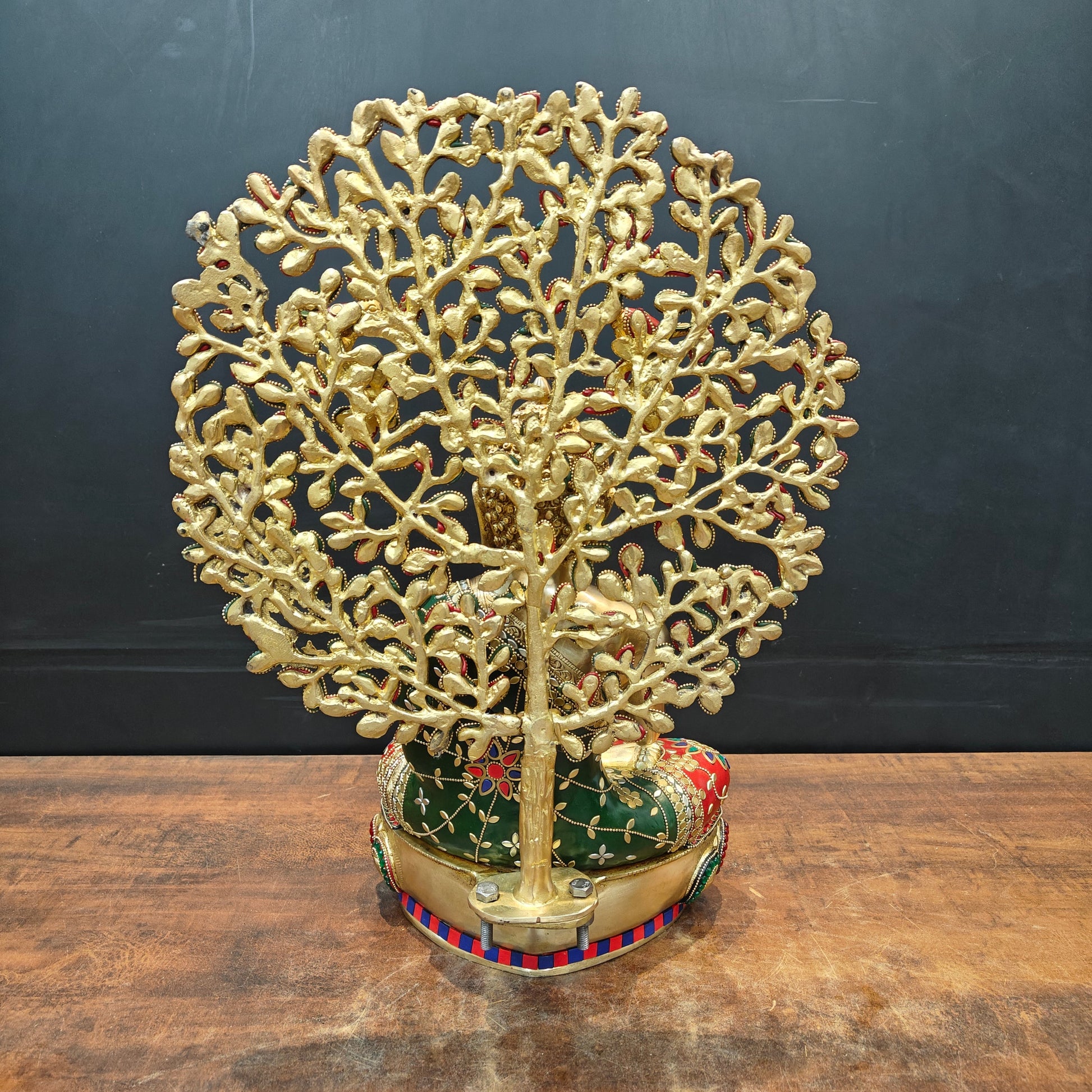 Brass Buddha Statue With Bodhi Tree stone Work 22 Inch - Image 9
