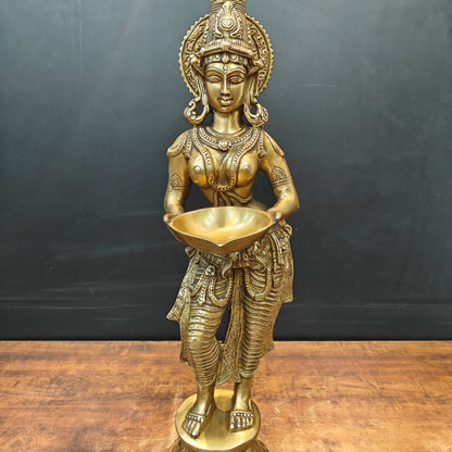 Brass Deeplakshmi Pavaai Vilakku Statue Showpiece For Home Decor 29 Inch by vendor-unknown - Decor (View 4)