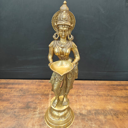 Brass Deeplakshmi Pavaai Vilakku Statue Showpiece For Home Decor 29 Inch by vendor-unknown - Decor (View 5)