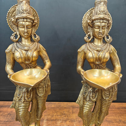 Brass Deeplakshmi Pavaai Vilakku Statue Pair Showpiece For Home Decor 29 Inch by vendor-unknown - Decor (View 5)