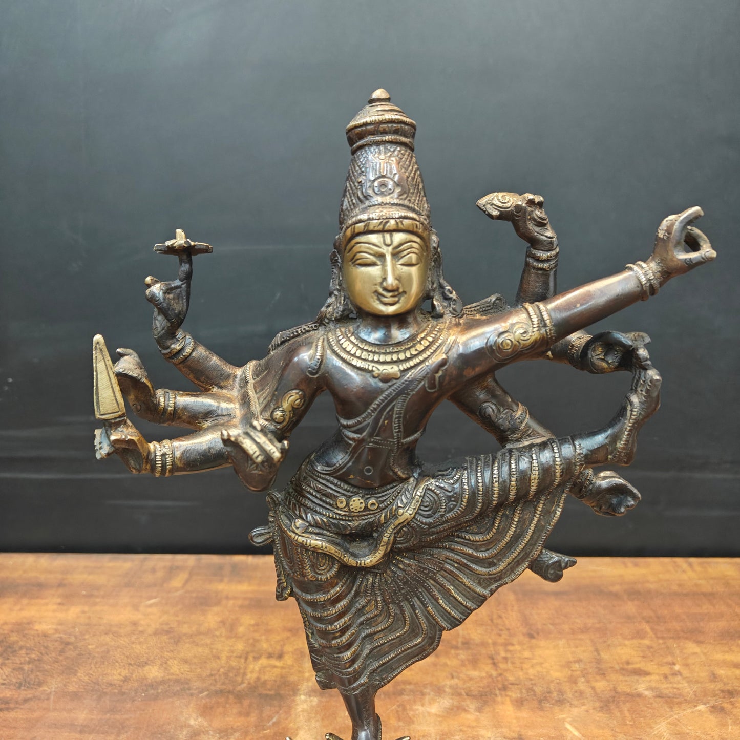 Artistic Brass Perumal Dancing Vishnu Avatar Vamana as Thirivikrama Antique Finish 16 inch