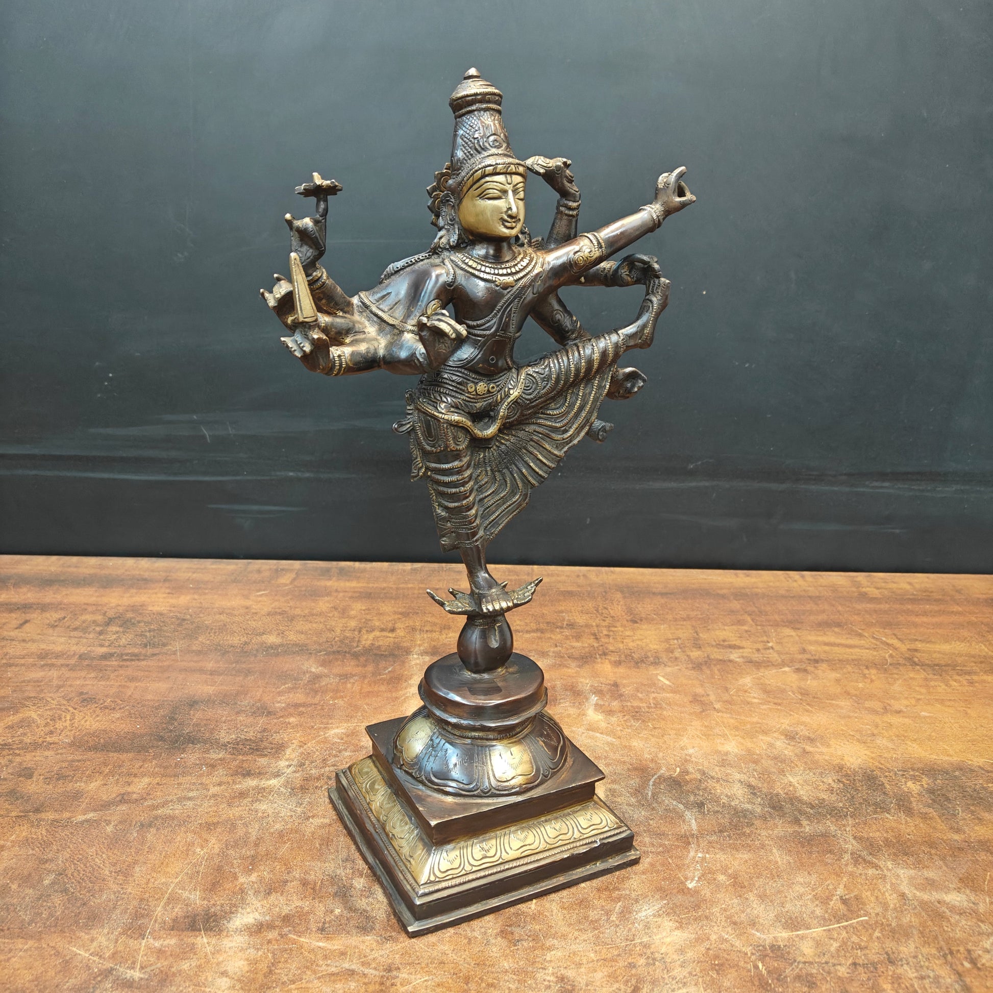 Artistic Brass Perumal Dancing Vishnu Avatar Vamana as Thirivikrama Antique Finish 16 inch - Image 5