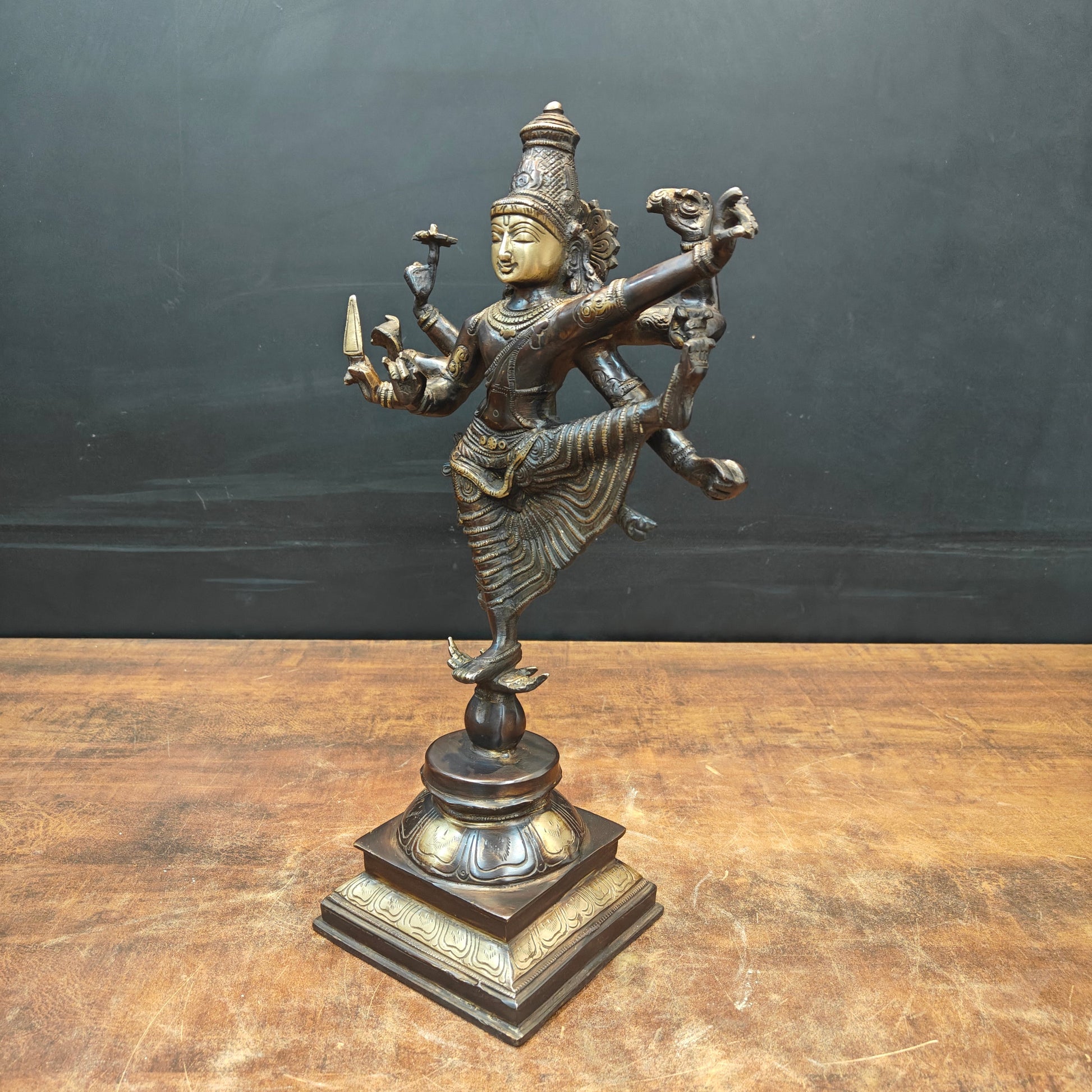 Artistic Brass Perumal Dancing Vishnu Avatar Vamana as Thirivikrama Antique Finish 16 inch - Image 6