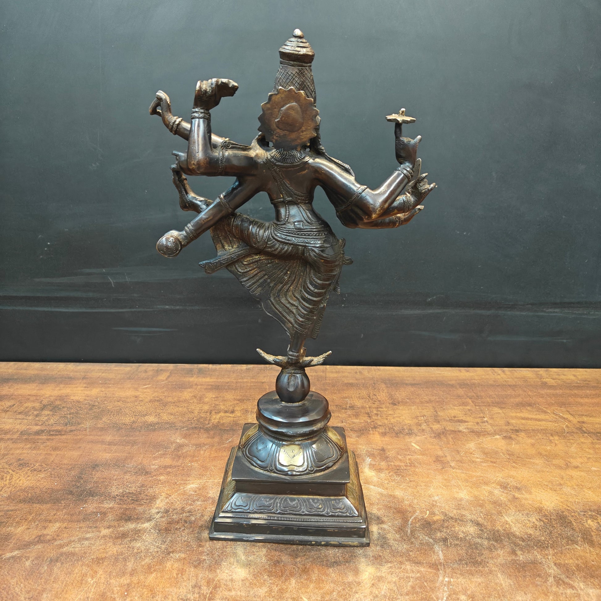 Artistic Brass Perumal Dancing Vishnu Avatar Vamana as Thirivikrama Antique Finish 16 inch - Image 7
