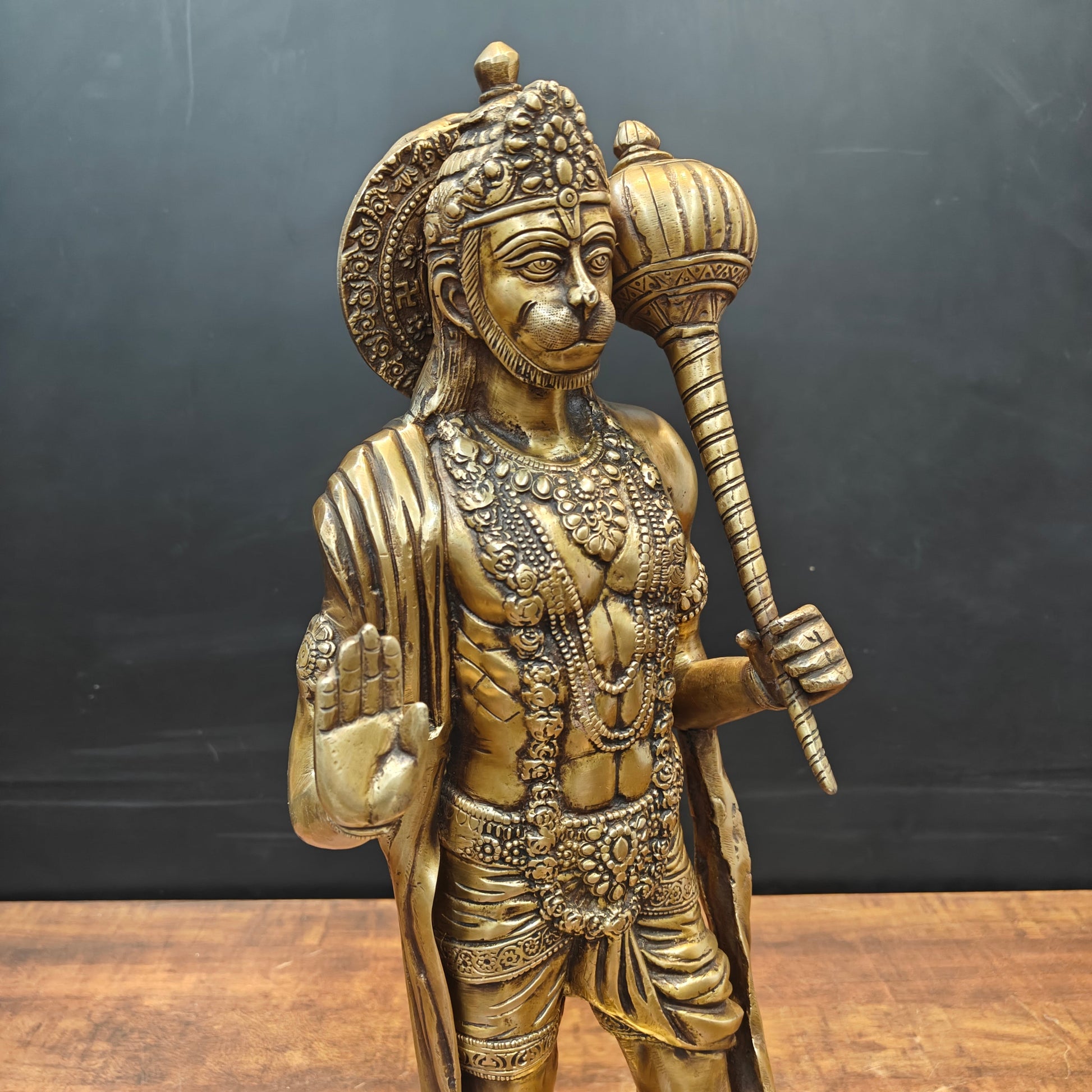 Brass Standing Hanuman Statue Blessing Mudra For Home Decor 2 Feet - Image 2