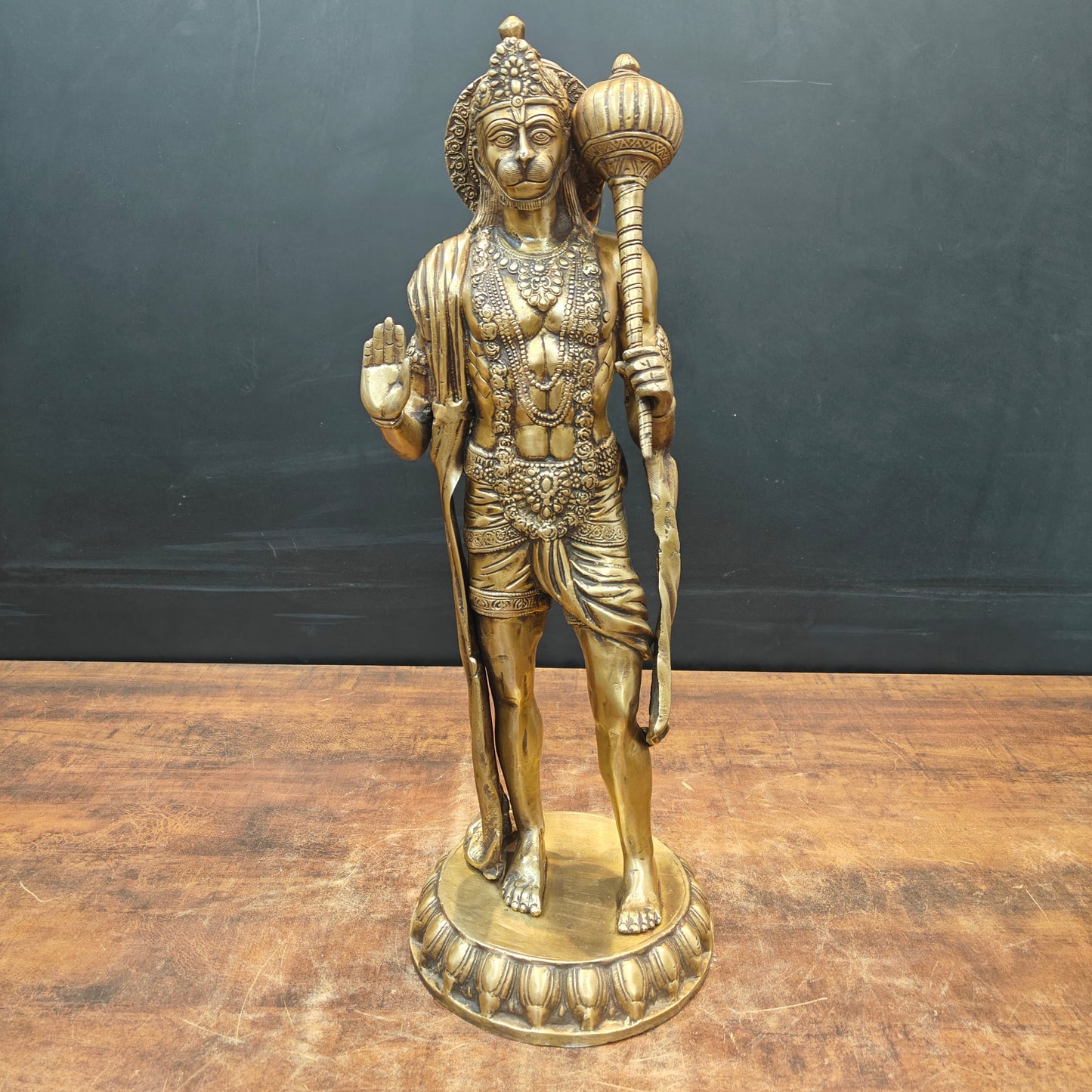 Brass Standing Hanuman Statue Blessing Mudra For Home Decor 2 Feet