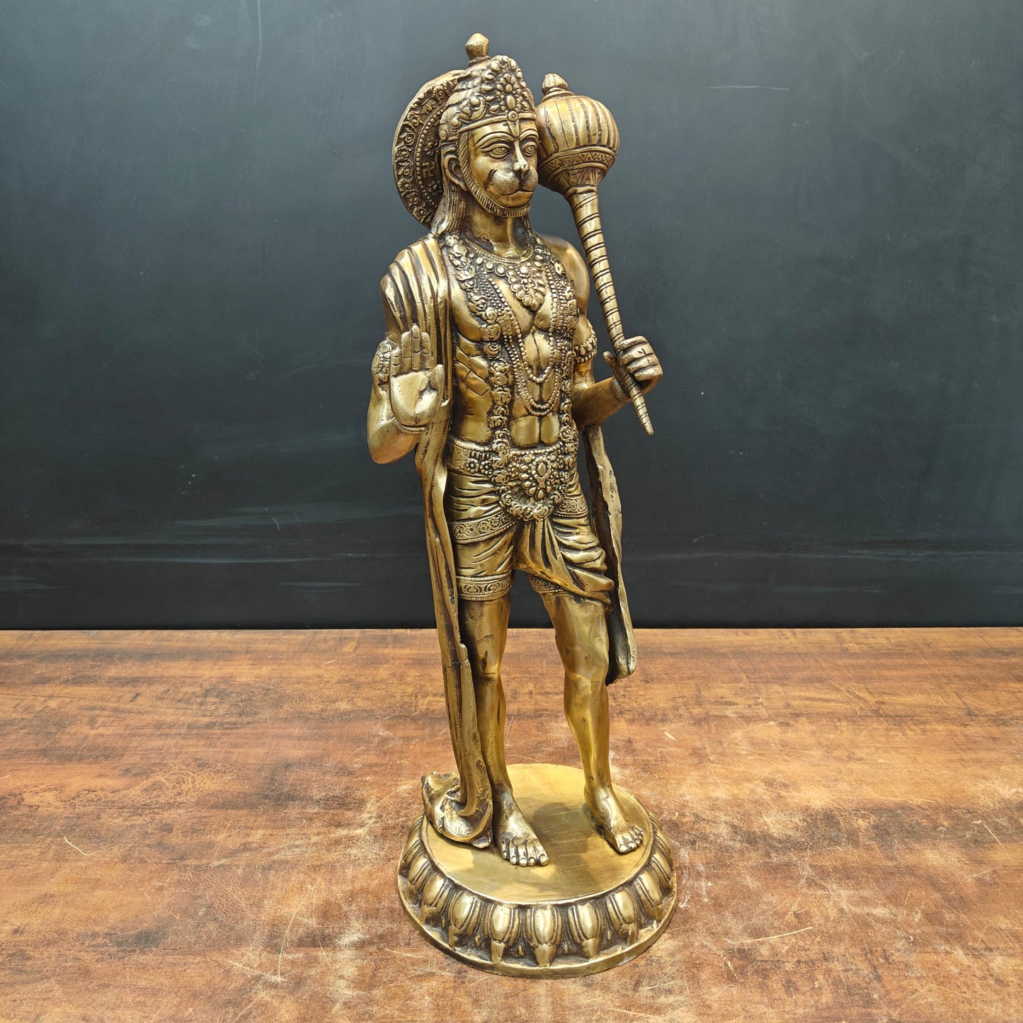 Brass Standing Hanuman Statue Blessing Mudra For Home Decor 2 Feet