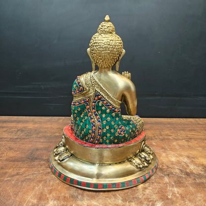 Brass Blessing Buddha Statue With Stone Work 13 Inch by vendor-unknown - Buddha (View 6)