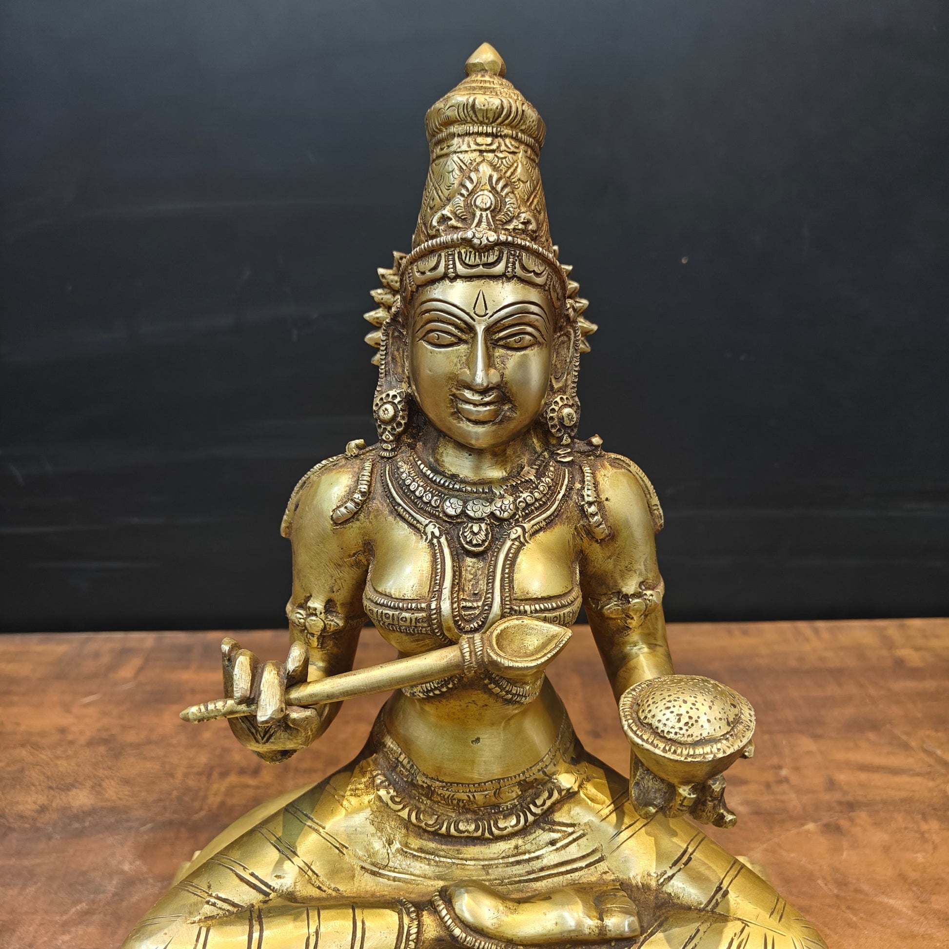 Brass Hindu Goddess Annapurna Maa Idol Seated on Pedestal 16 Inches - Image 2