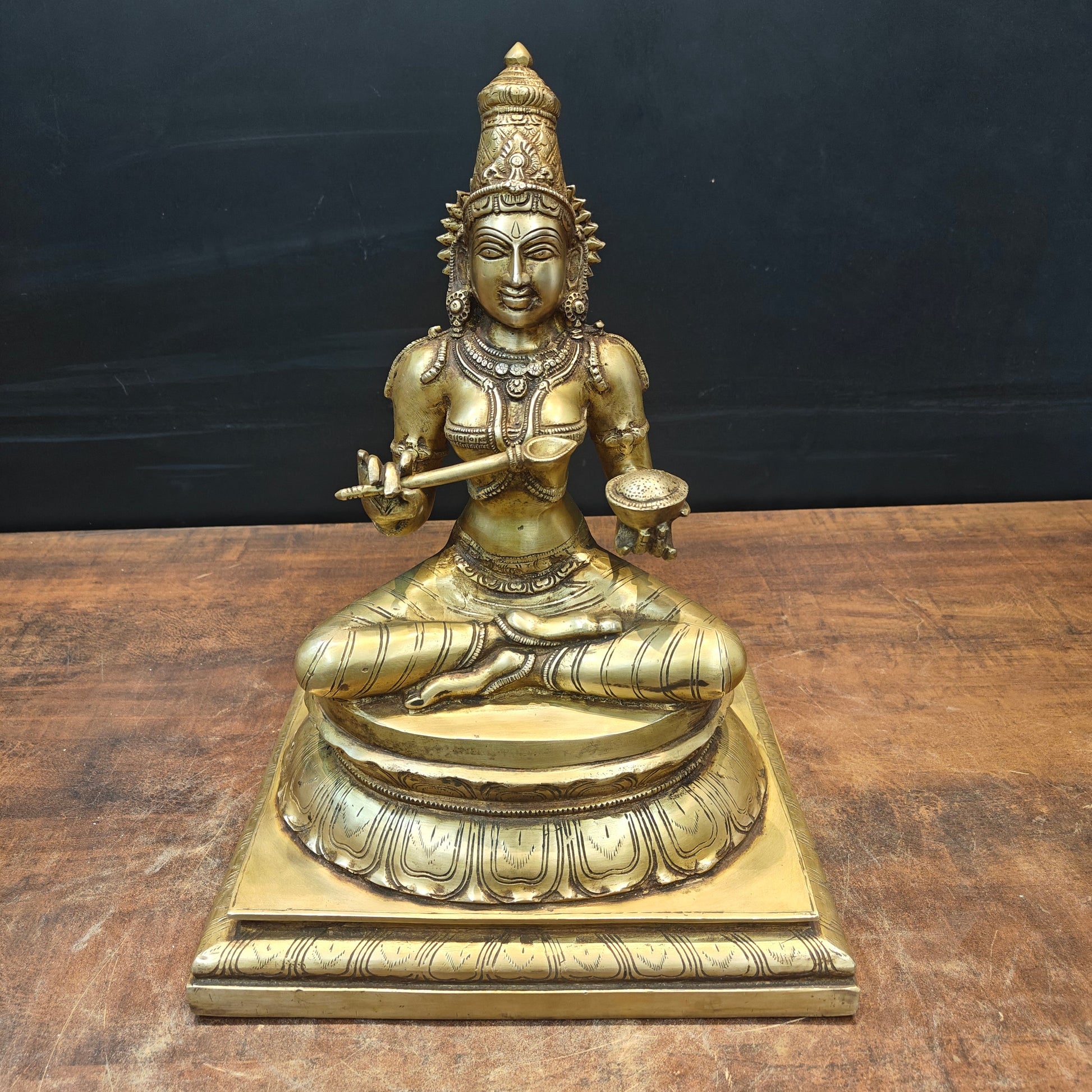 Brass Hindu Goddess Annapurna Maa Idol Seated on Pedestal 16 Inches - Image 3