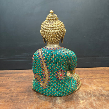 Brass Lord Buddha Statue In Blessing Mudra With Stone Work 16 Inch by vendor-unknown - Buddha (View 5)