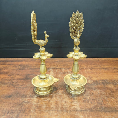 Brass Peacock Lamp Diya Pair Vilakku 17 Inches by vendor-unknown - Spiritual (View 3)