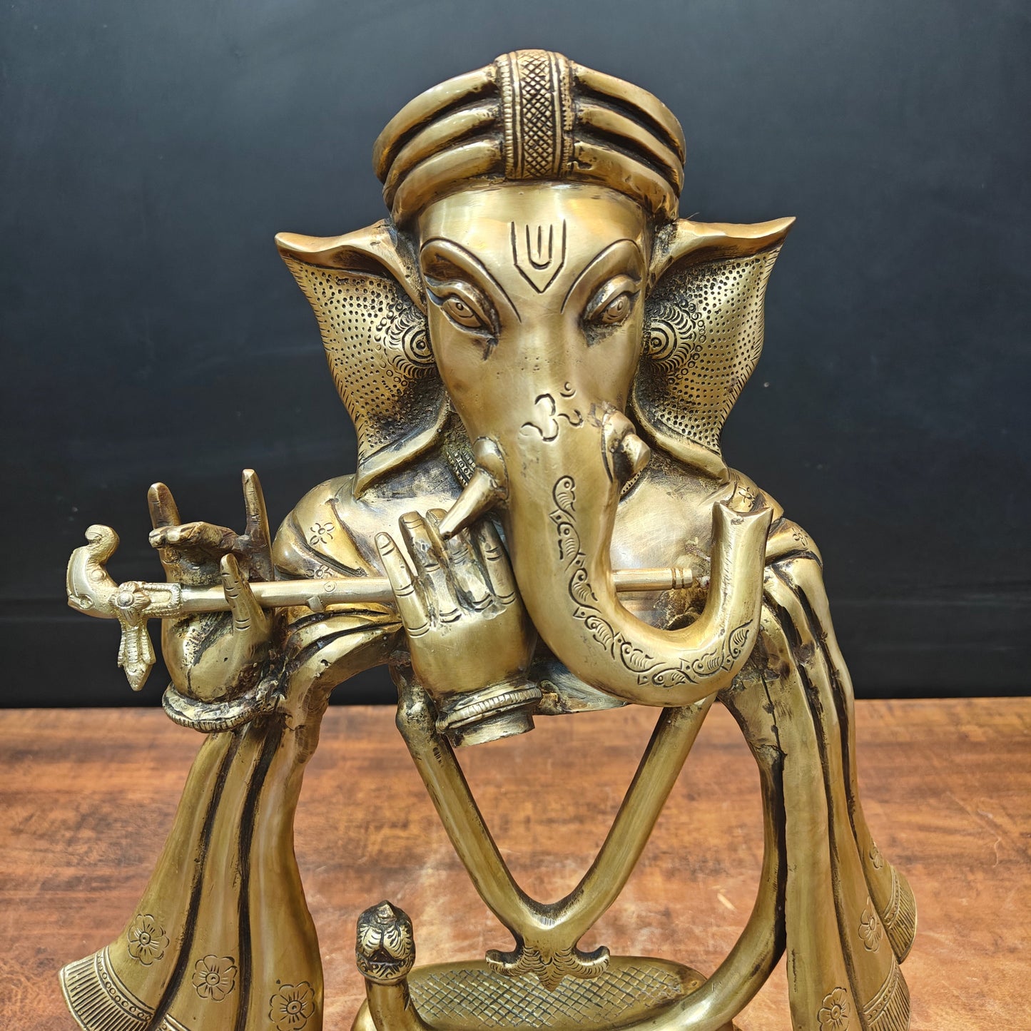 Brass Stylized Fluting Ganesha Statue For Home Decor 19 Inches