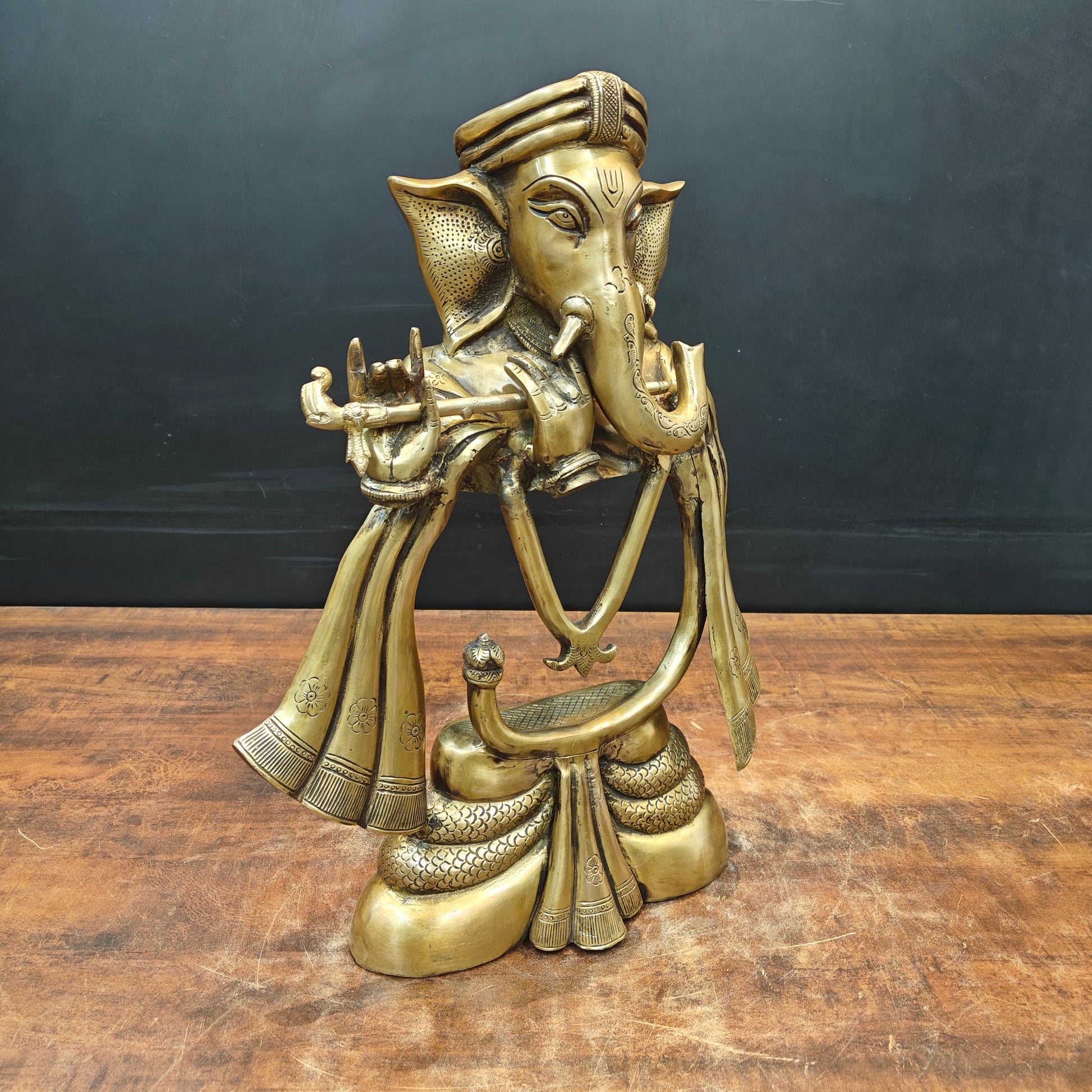 Brass Stylized Fluting Ganesha Statue For Home Decor 19 Inches - Image 3