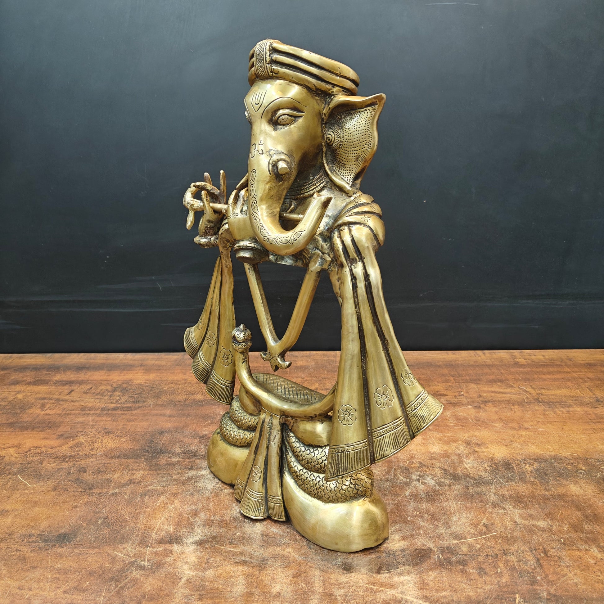 Brass Stylized Fluting Ganesha Statue For Home Decor 19 Inches - Image 4