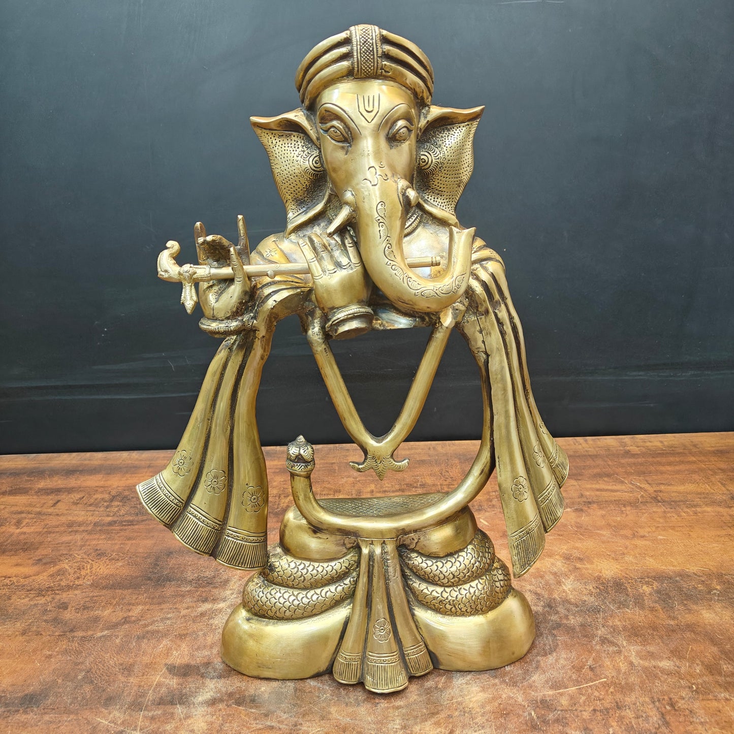 Brass Stylized Fluting Ganesha Statue For Home Decor 19 Inches