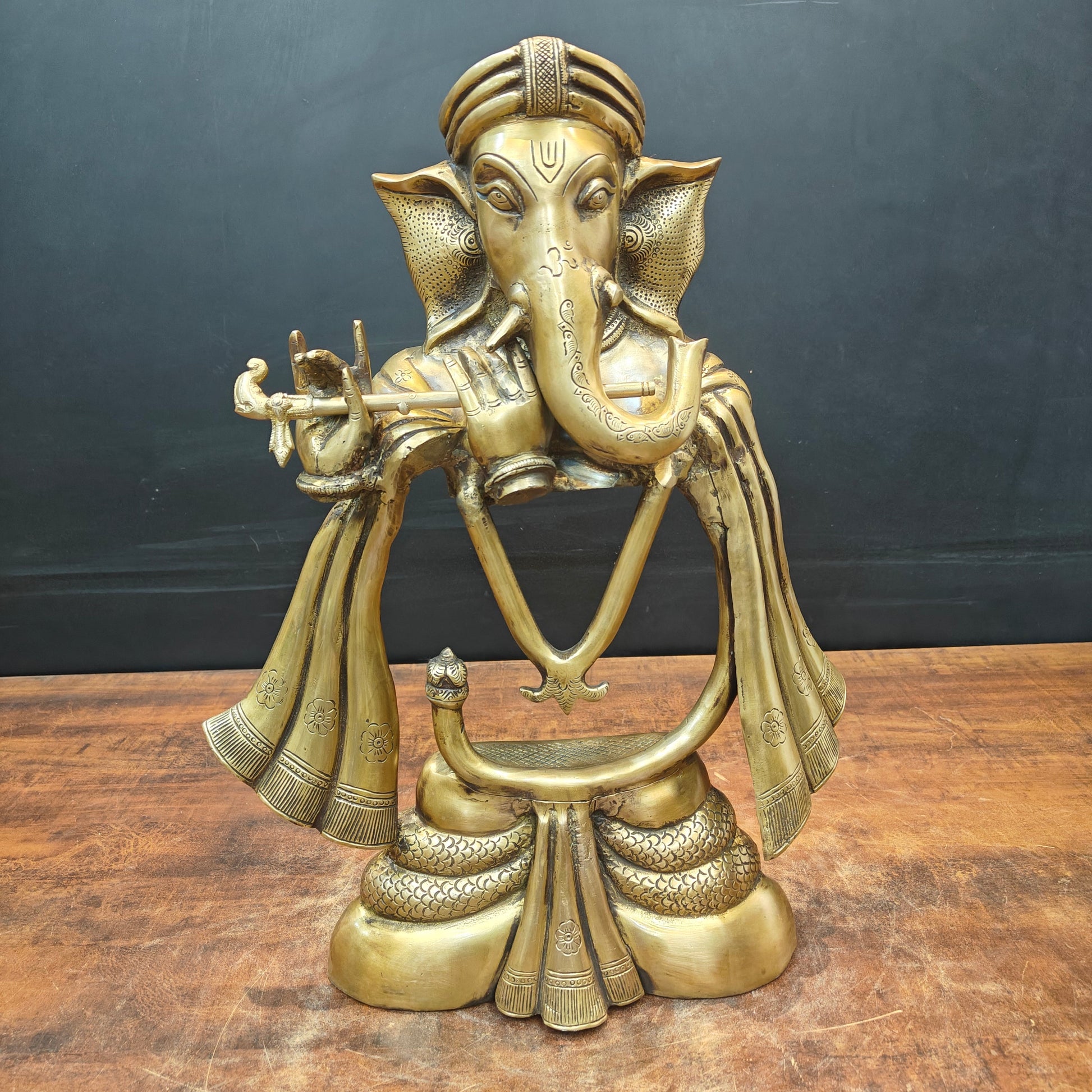 Brass Stylized Fluting Ganesha Statue For Home Decor 19 Inches - Image 5