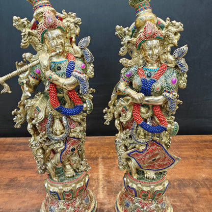 Brass Large Radha Krishna Idols With Stone Work 30 Inches by vendor-unknown - Hindu Gods (View 4)