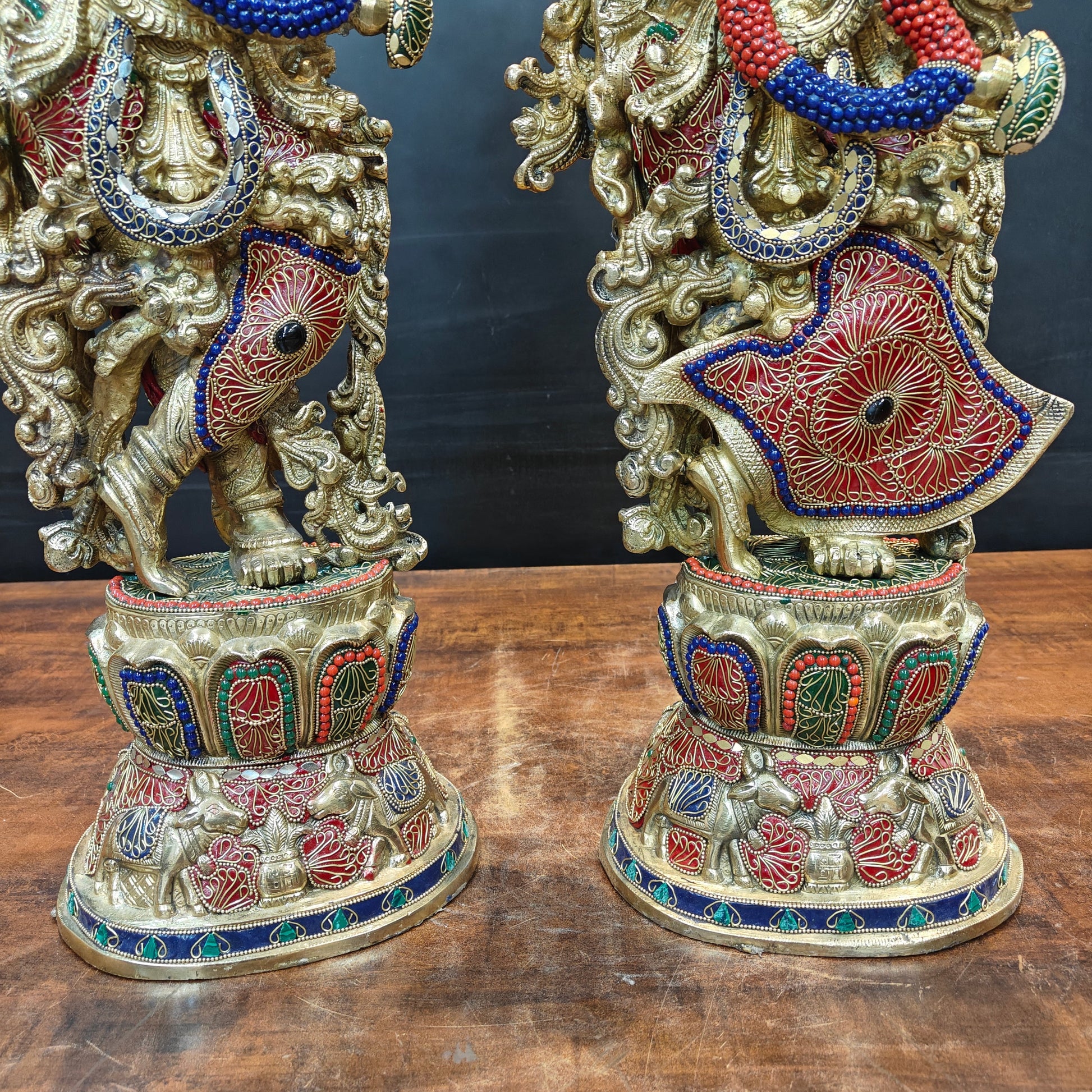 Brass Large Radha Krishna Idols With Stone Work 30 Inches - Image 5