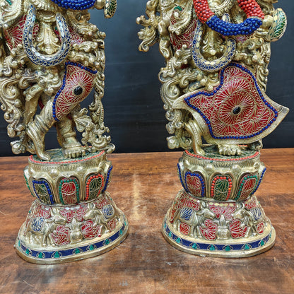 Brass Large Radha Krishna Idols With Stone Work 30 Inches by vendor-unknown - Hindu Gods (View 5)
