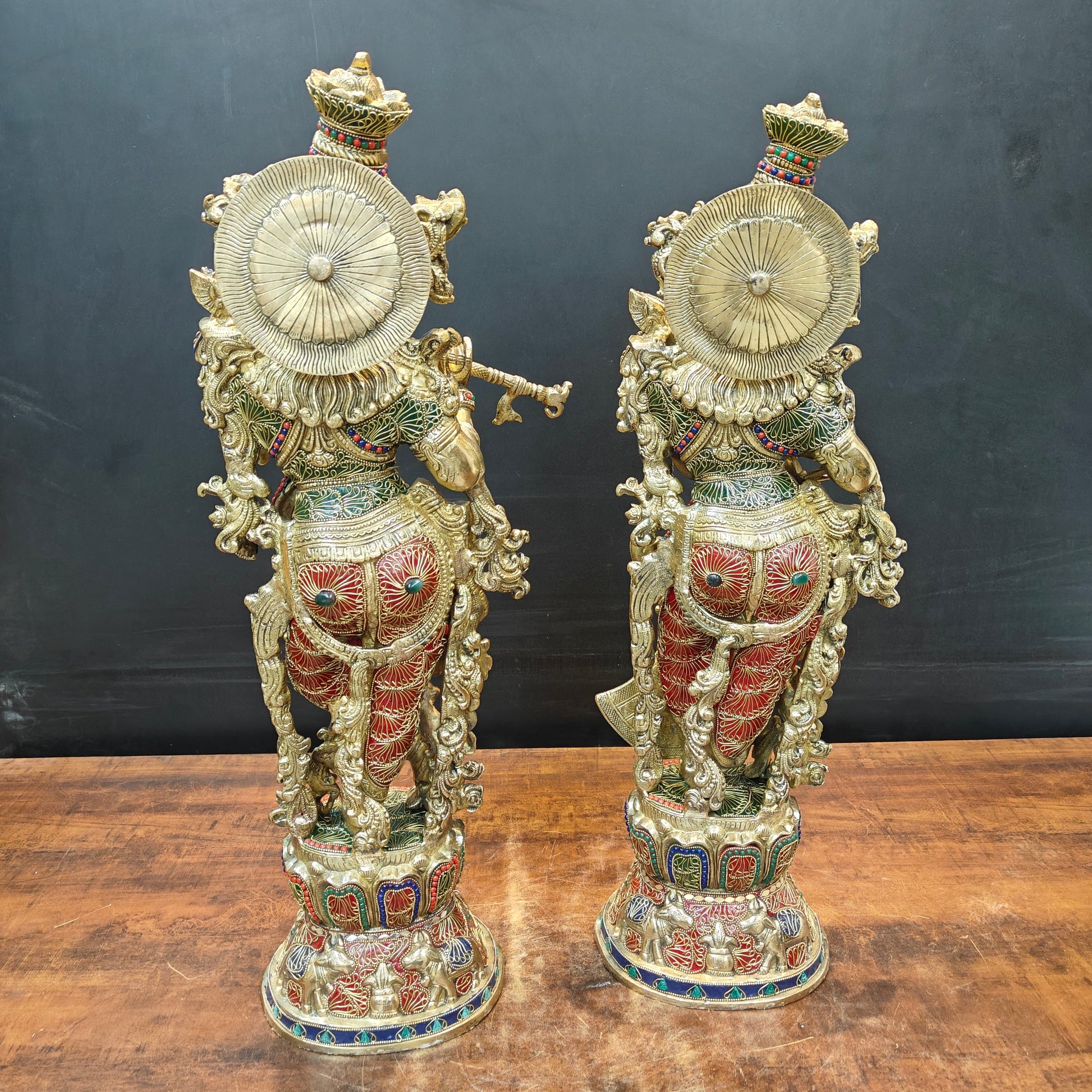 Brass Large Radha Krishna Idols With Stone Work 30 Inches - Image 6