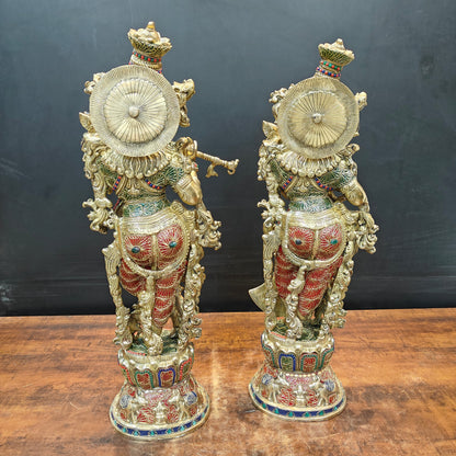 Brass Large Radha Krishna Idols With Stone Work 30 Inches by vendor-unknown - Hindu Gods (View 6)