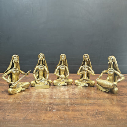 Brass Rajasthani Lady Musicians Set of 5 Showpieces 10 Inches by vendor-unknown - Decor (View 3)