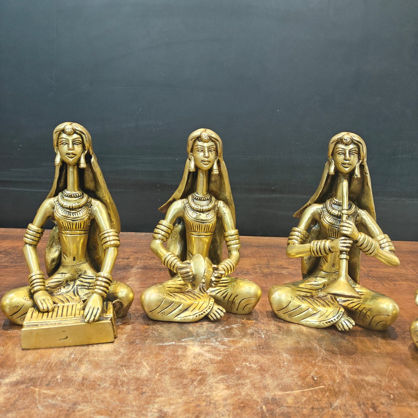 Brass Rajasthani Lady Musicians Set of 5 Showpieces 10 Inches