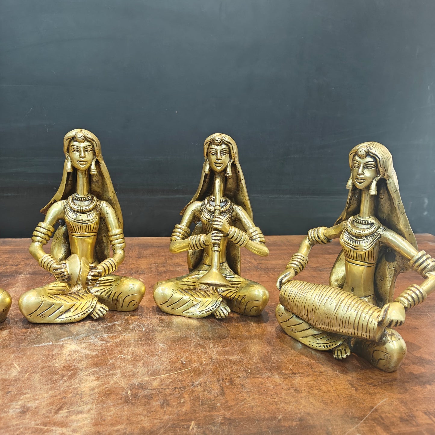 Brass Rajasthani Lady Musicians Set of 5 Showpieces 10 Inches