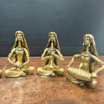 Brass Rajasthani Lady Musicians Set of 5 Showpieces 10 Inches by vendor-unknown - Decor (View 7)