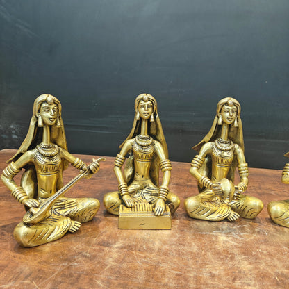 Brass Rajasthani Lady Musicians Set of 5 Showpieces 10 Inches by vendor-unknown - Decor (View 8)