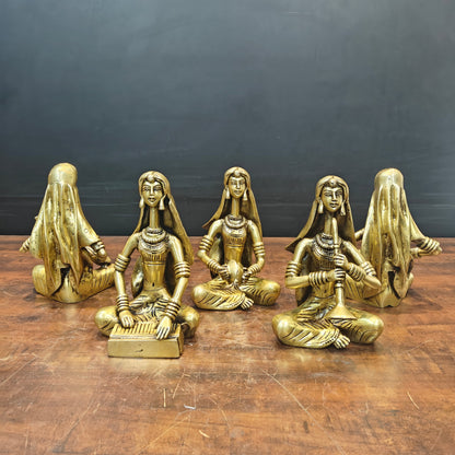 Brass Rajasthani Lady Musicians Set of 5 Showpieces 10 Inches by vendor-unknown - Decor (View 9)