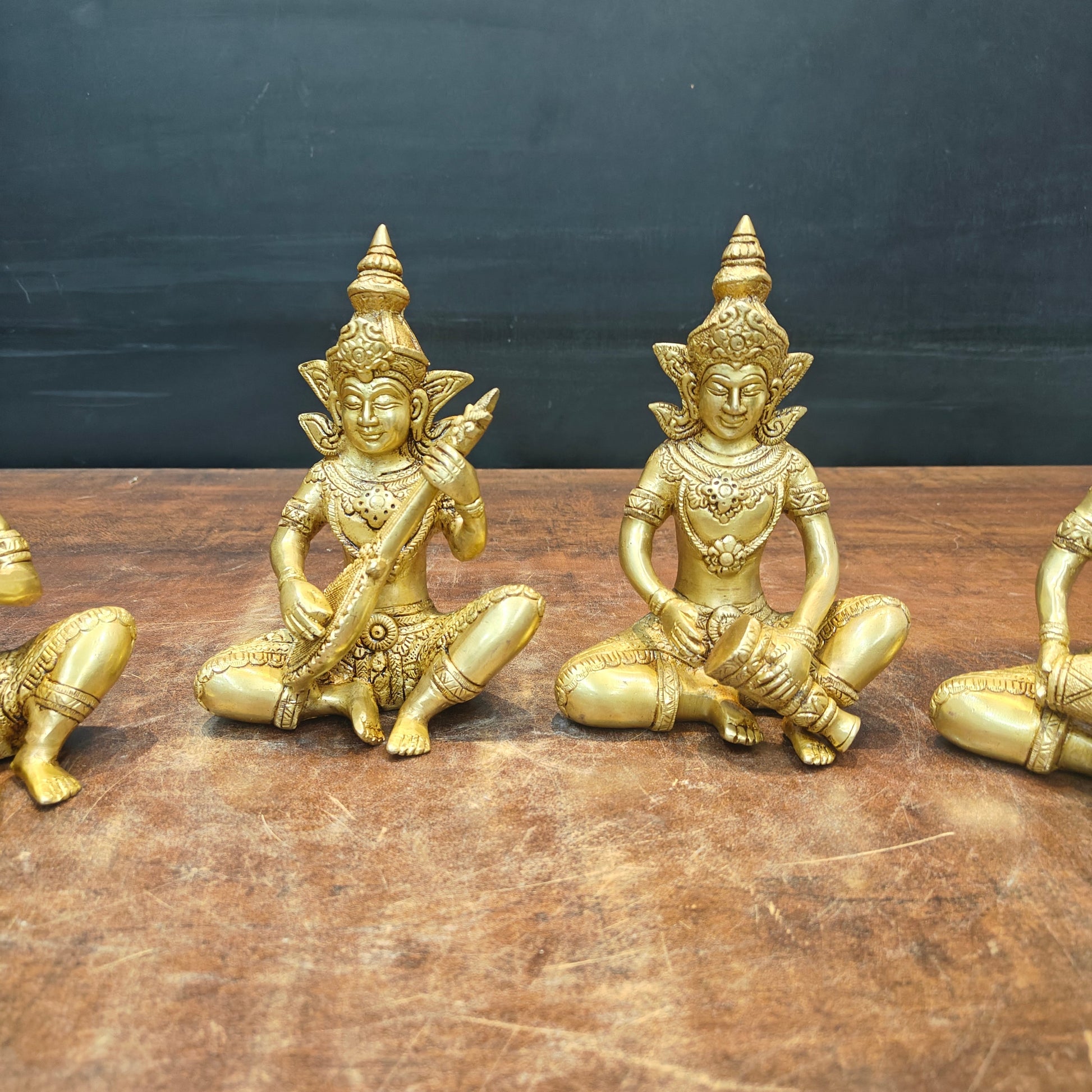 Brass Thai Musicians Set of 4 Showpieces For Home Decor 7 Inches - Image 2