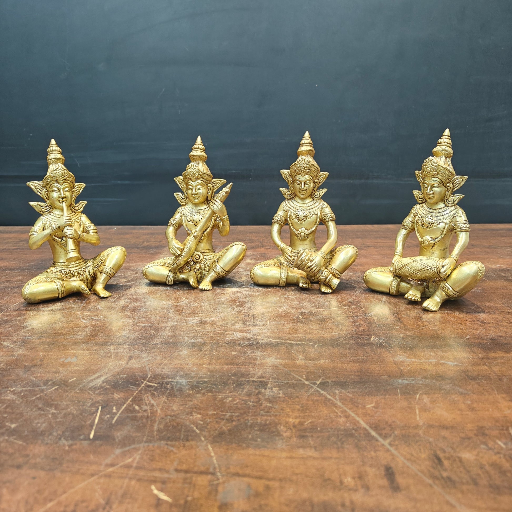 Brass Thai Musicians Set of 4 Showpieces For Home Decor 7 Inches - Image 3