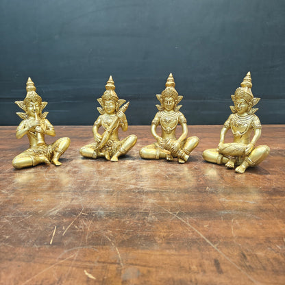 Brass Thai Musicians Set of 4 Showpieces For Home Decor 7 Inches by vendor-unknown - Decor (View 3)