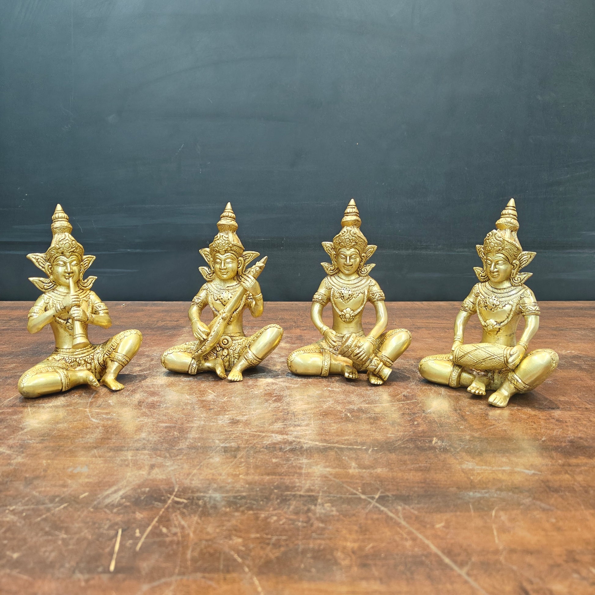 Brass Thai Musicians Set of 4 Showpieces For Home Decor 7 Inches - Image 4