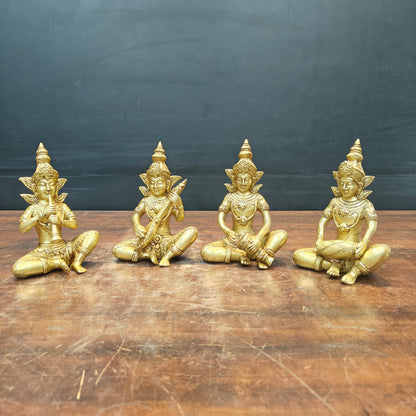 Brass Thai Musicians Set of 4 Showpieces For Home Decor 7 Inches by vendor-unknown - Decor (View 4)