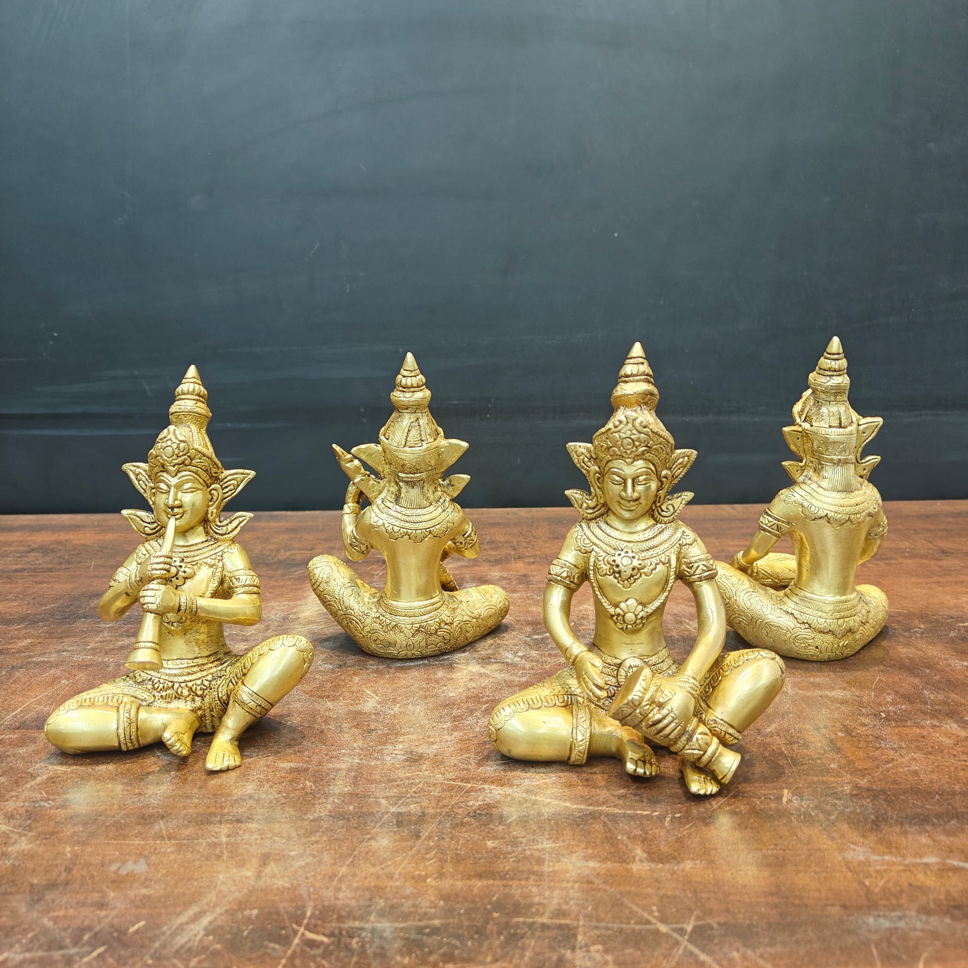 Brass Thai Musicians Set of 4 Showpieces For Home Decor 7 Inches - Image 5
