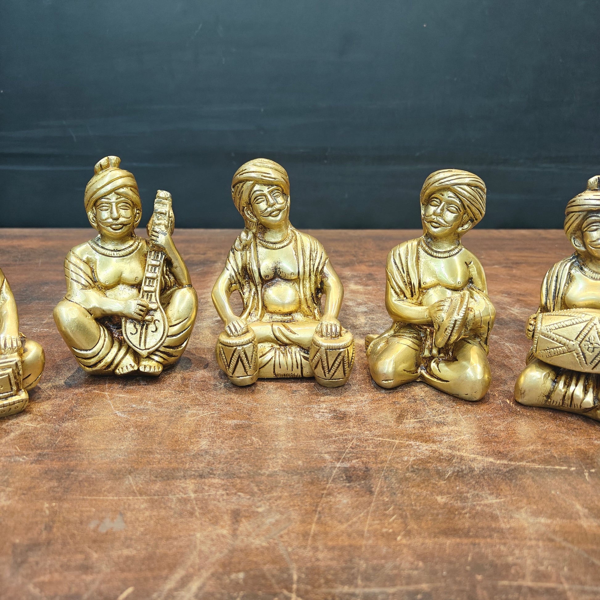 Brass Farmers Musicians Set of 5 Showpieces For Home Decor 5 Inches - Image 2