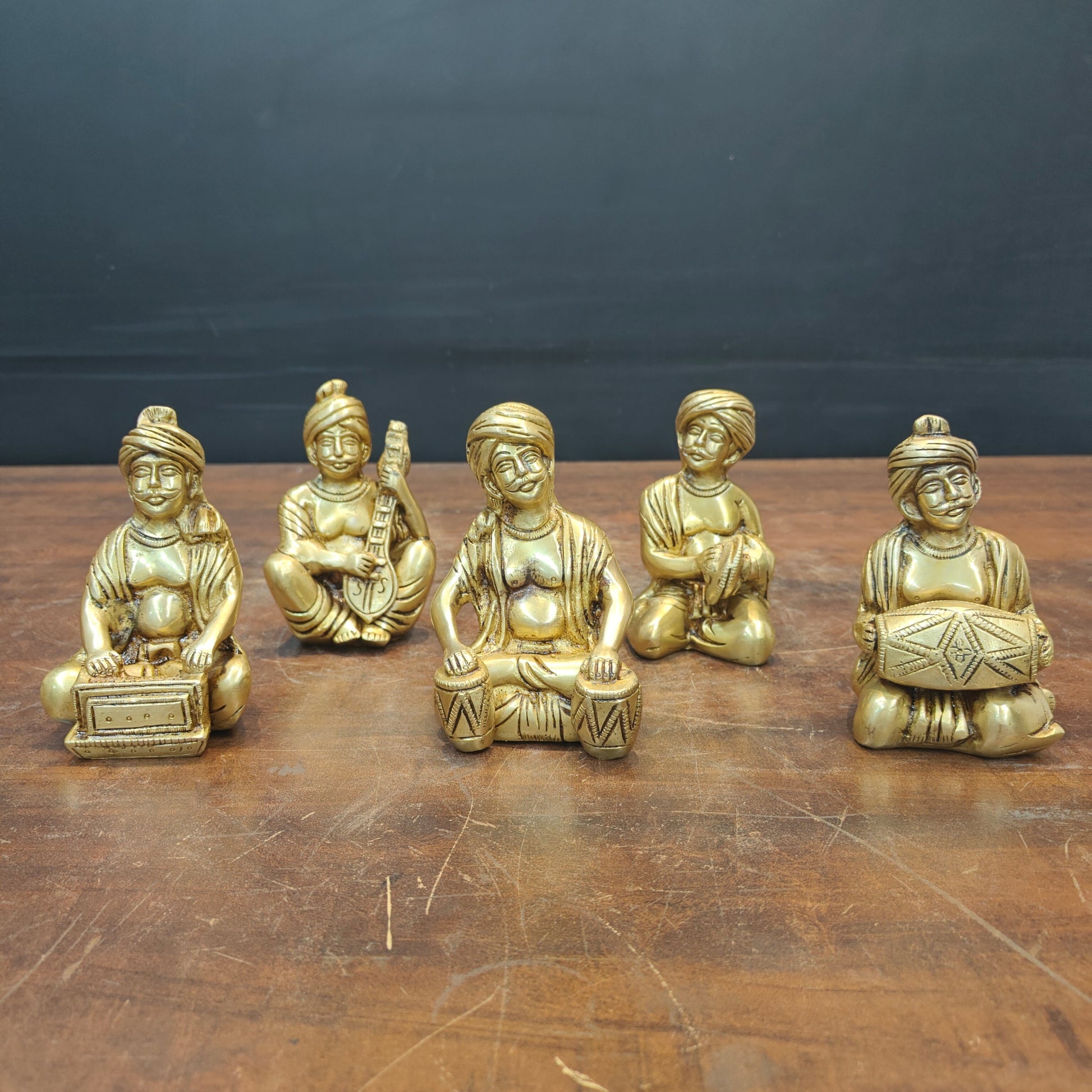 Brass Farmers Musicians Set of 5 Showpieces For Home Decor 5 Inches - Image 3