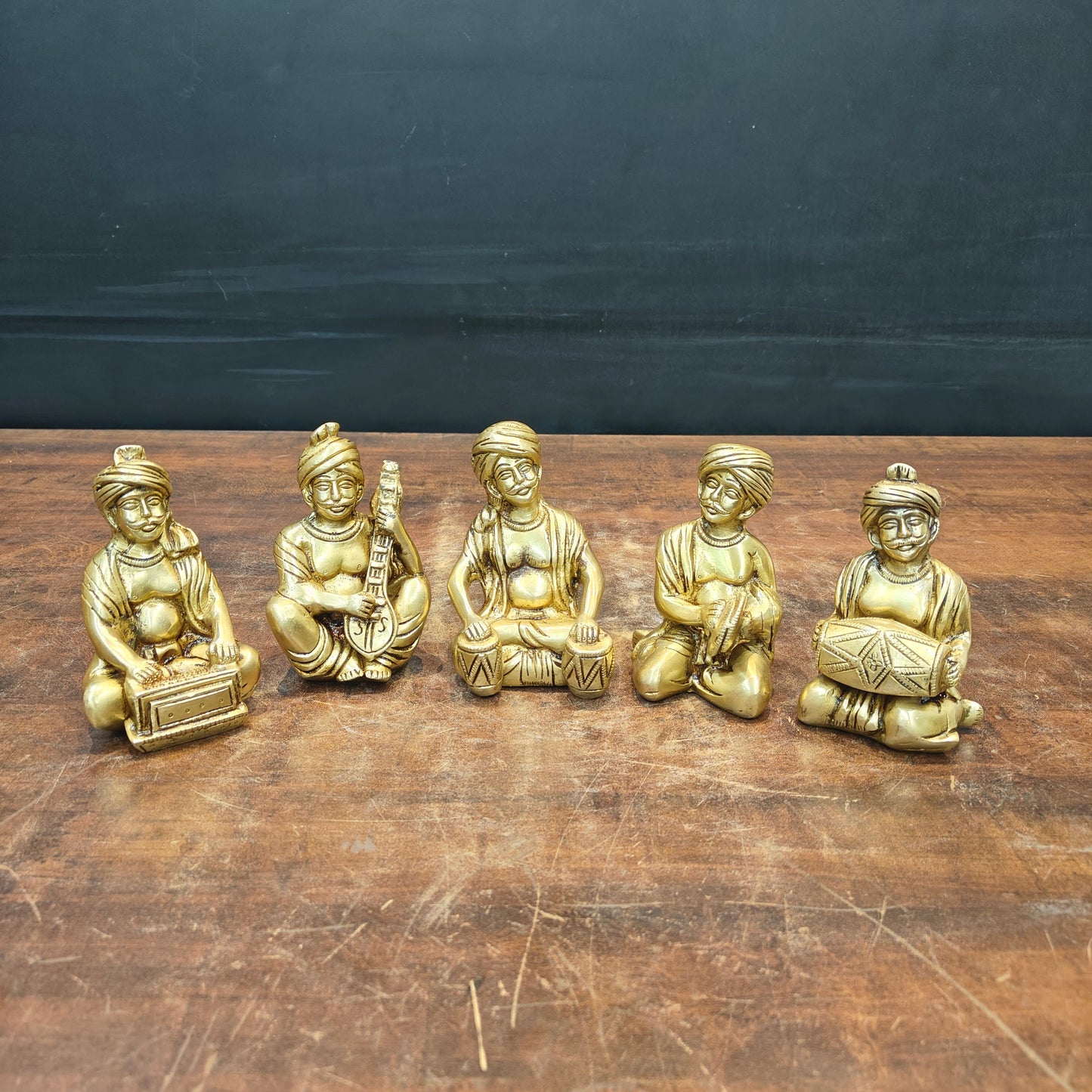 Brass Farmers Musicians Set of 5 Showpieces For Home Decor 5 Inches