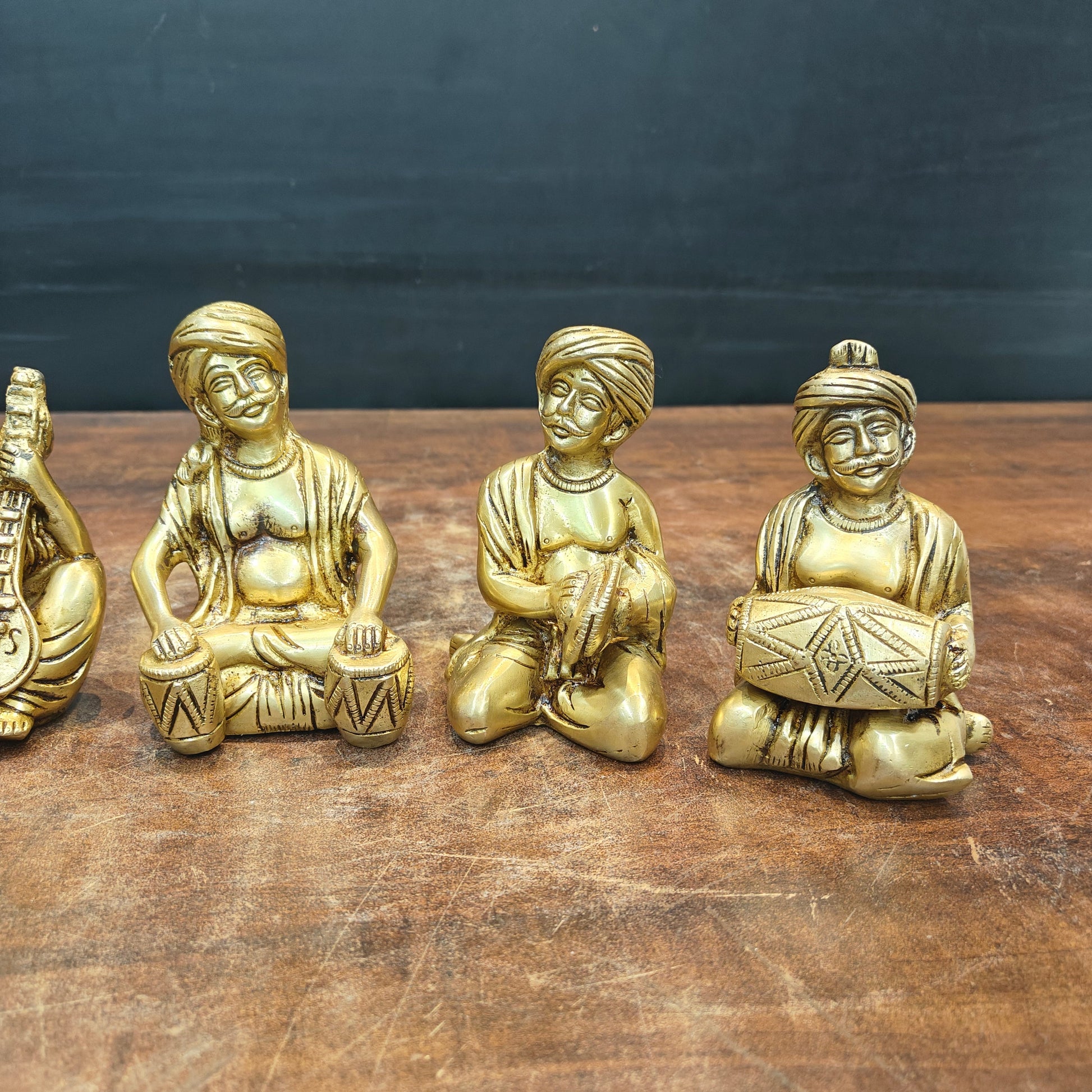 Brass Farmers Musicians Set of 5 Showpieces For Home Decor 5 Inches - Image 5