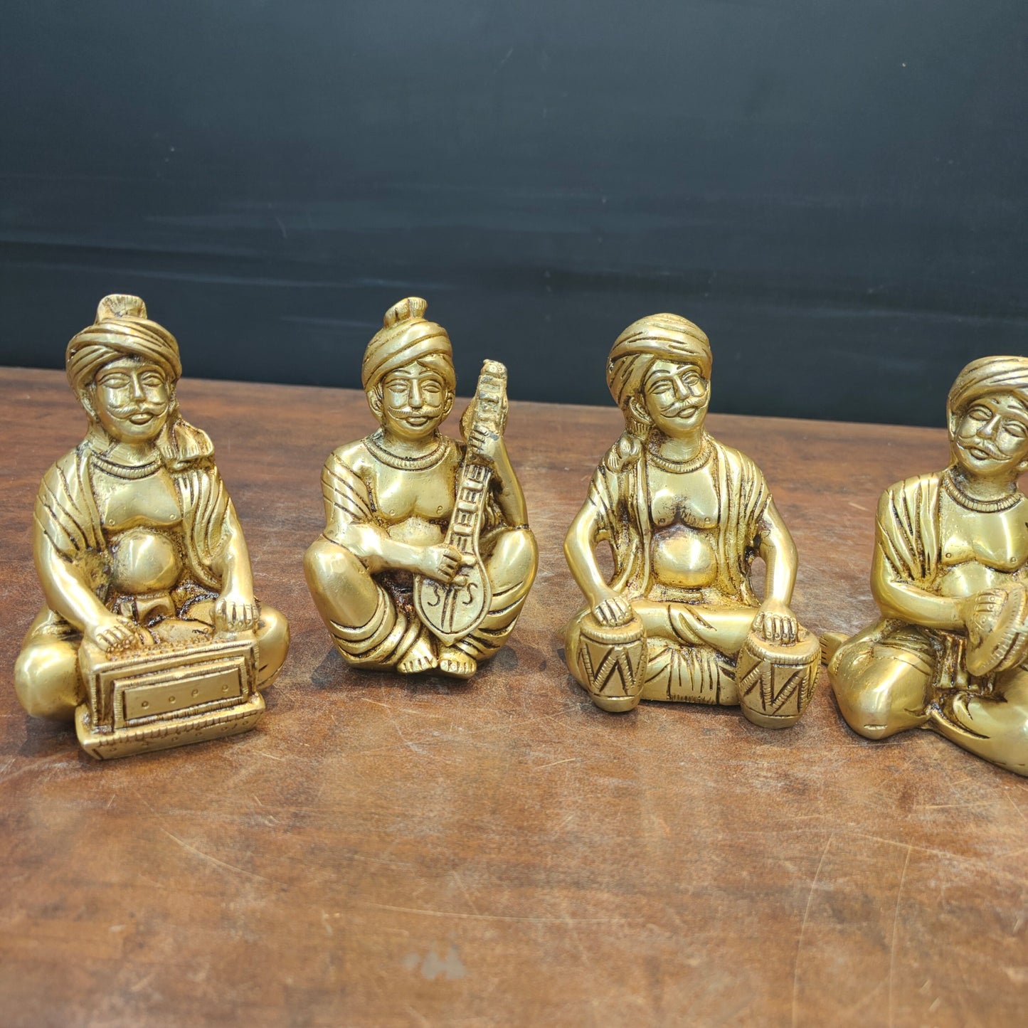 Brass Farmers Musicians Set of 5 Showpieces For Home Decor 5 Inches