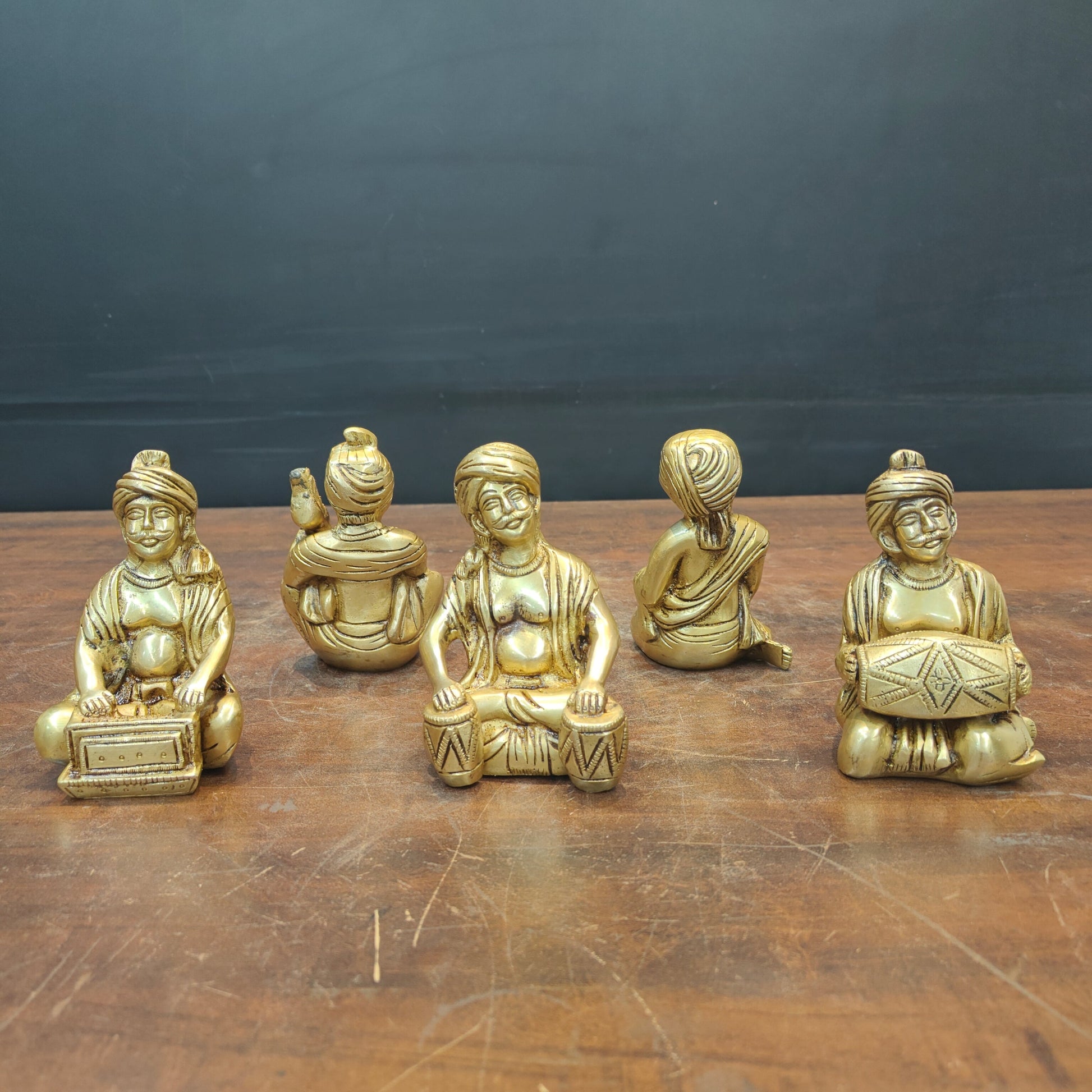 Brass Farmers Musicians Set of 5 Showpieces For Home Decor 5 Inches - Image 7