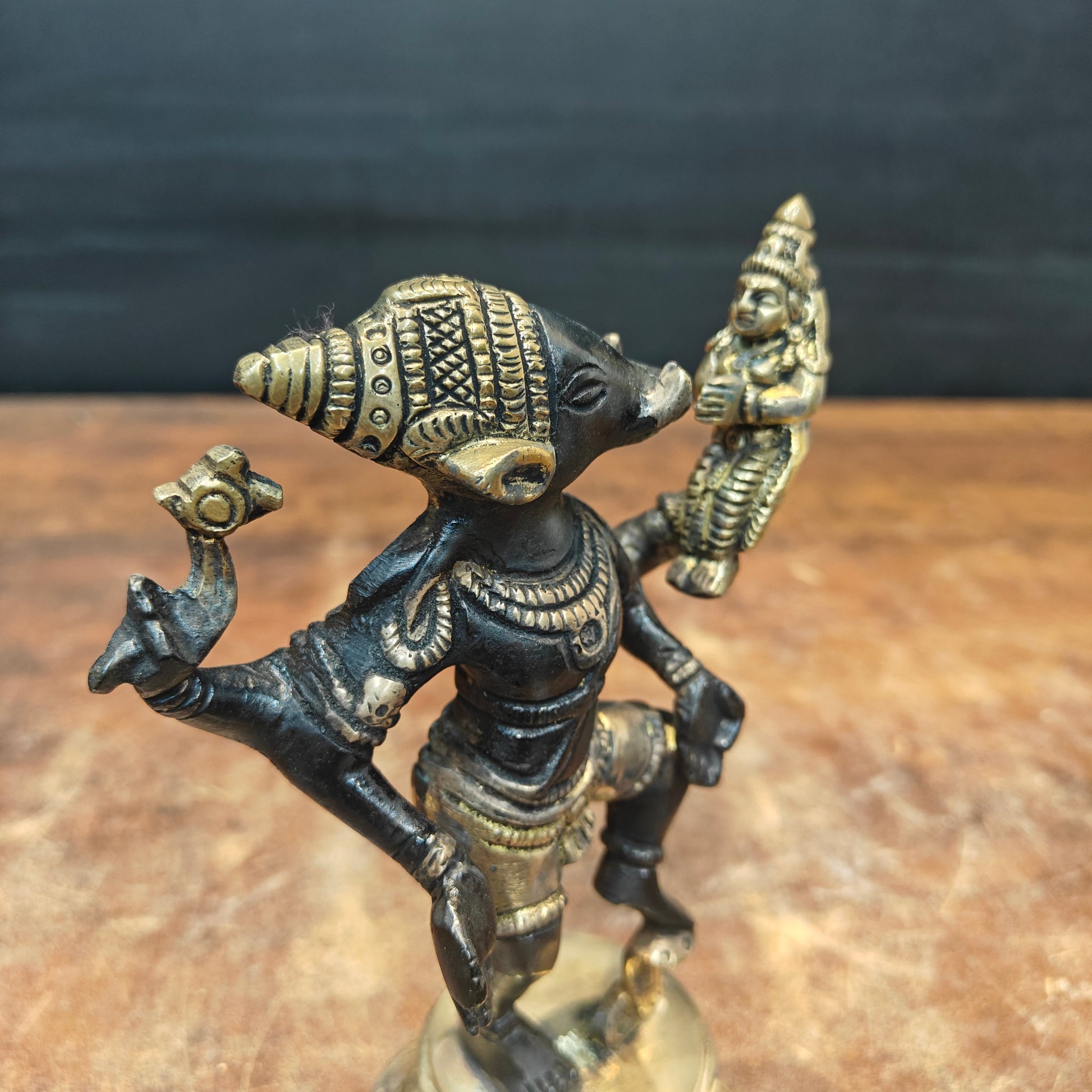 Brass Varaha Lakshmi Statue Antique Finish 7 Inch - Image 2