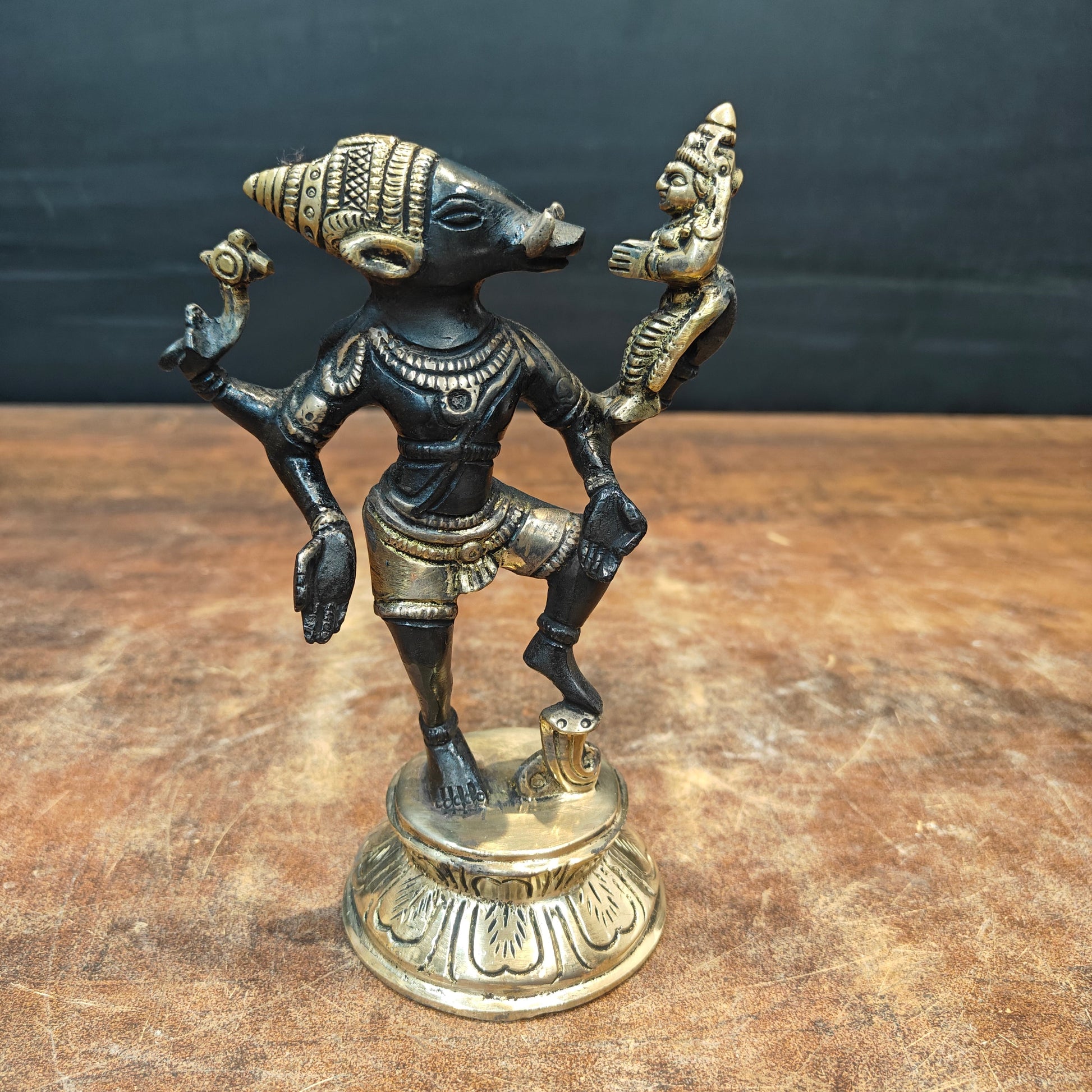 Brass Varaha Lakshmi Statue Antique Finish 7 Inch - Image 3