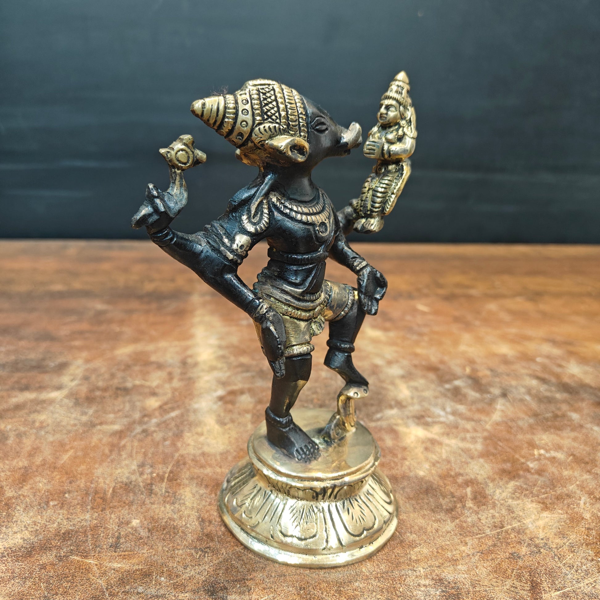 Brass Varaha Lakshmi Statue Antique Finish 7 Inch - Image 4